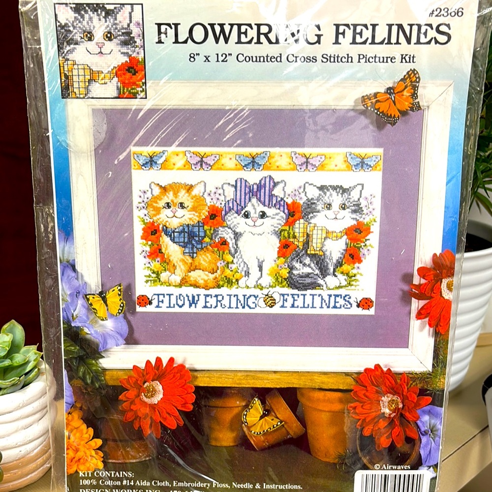 Flowering Felines Cross Stitch Kit-Sealed